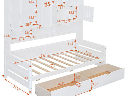 Daybed With All-In-One Cabinet And Shelf
