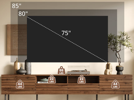 TV Stand For TVs Up To 85" With Closed Storage, Soft Closing Hinges - Walnut