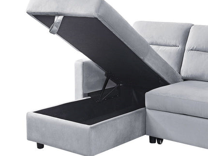 Ruby - Reversible Sleeper Sectional Sofa With Storage Chaise And Side Pocket - Light Gray