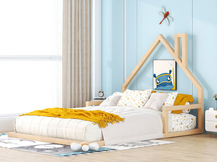 Elegant Floor Bed With House Shaped Headboard