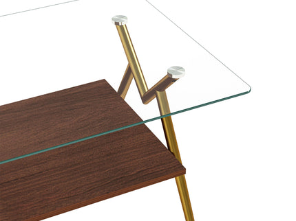 Rectangle Coffee Table With Tempered Glass Top And Shelf