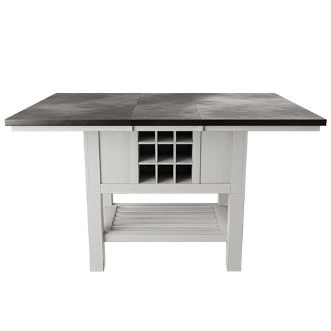 7 Piece Counter Height Dining Set With Storage Base And Ladder Back Chairs - Antique White / Gray