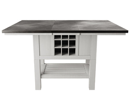 Counter Height Dining Table With 2 Leaves, Under Table Storage - Antique White / Gray