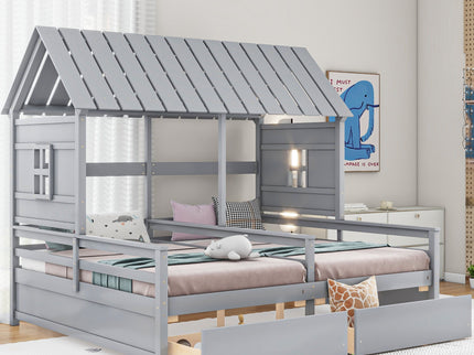House Platform Beds With 2 Drawers, Side By Side Design