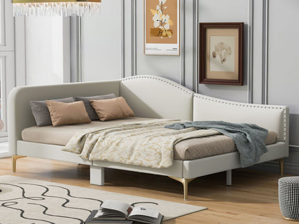 Upholstered Daybed With Headboard And Armrest, Support Legs