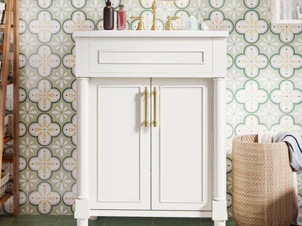 Bathroom Vanity With Integrated Sink, 2 Door Cabinet, Single Sink For Small To Medium Bathrooms