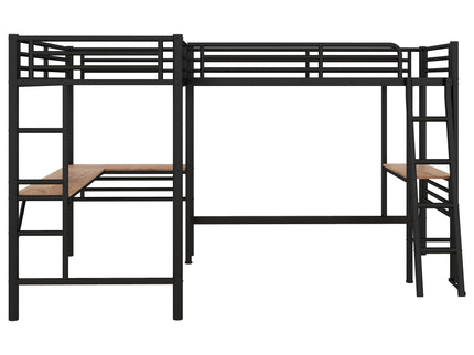Twin Loft Bed With 2 Built In Desks, Mission Style - Black