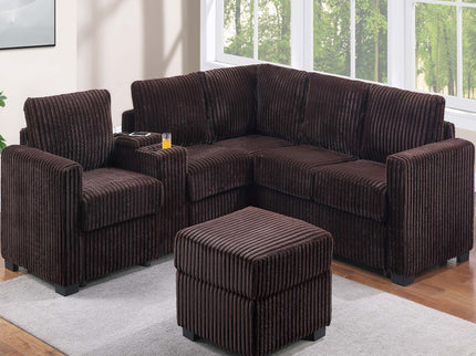 Contemporary L-Shaped Sectional Set With USB Console & Ottoman