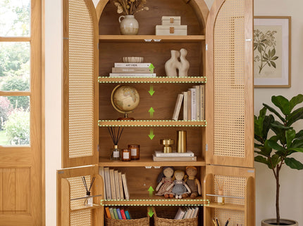 Tall Arched Cabinet With Rattan Doors & Adjustable Shelves