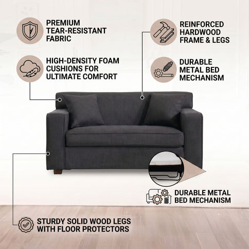2 In 1 Lounge Chair With 4" Mattress & 2 Throw Pillows - Gray