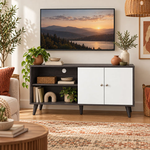 Amidon - TV Stand, With 2 Storage Shelves And 1 Cabinet