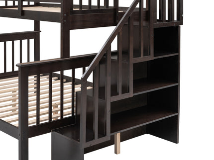 Stairway Bunk Bed With Storage And Guard Rail For Bedroom