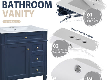 Bathroom Vanity With Top Sink, 2 Doors And 3 Drawers, Freestanding Set With Mirror Cabinet