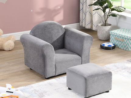 Kids Recliner Chair, Kids Upholstered Couch With Ottoman - Gray