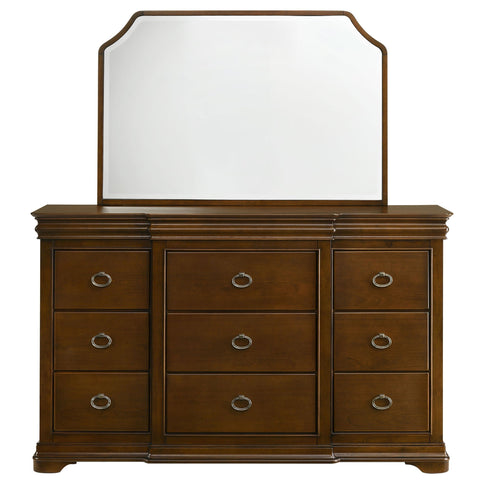 Leonide - 9 Drawer Dresser With Mirror - Cherry