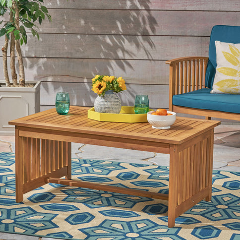 Acacia Wood Rectangular Patio Coffee Table For Outside