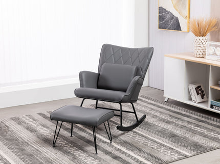 Rocking Accent Chair With Lumbar Pillow And Ottoman