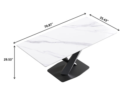 Modern Artificial Stone Straight Edge Metal X Leg Dining Table, 6 People