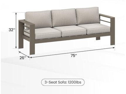All-Weather Patio Sofa With Cushions, 3 Seat Outdoor Couch