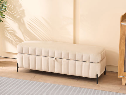 Wide Upholstered Storage Soft Bench Ottoman With Metal Legs