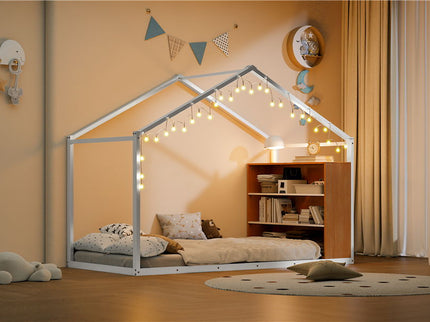 Bed House Frame With Shelves And Lights