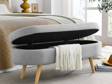 Ottoman Oval Storage Bench With Rubber Wood Legs Linen - Gray