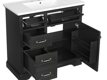 Modern Bathroom Vanity With Sink Top, 4 Drawers And 1 Soft-Close Door