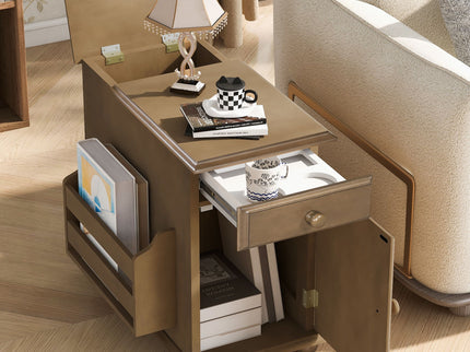 Vintage Flip Top Side Table With USB Ports