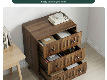 3 Drawer Dresser, Storage Cabinet With Vertical Grooves For Bedroom - Walnut