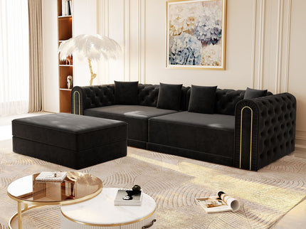 3-In-1 Convertible Sleeper Sofa With Movable Ottoman For Living Room