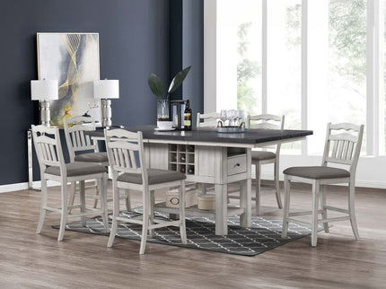 Counter Height Dining Table With 2 Leaves, Under Table Storage - Antique White / Gray