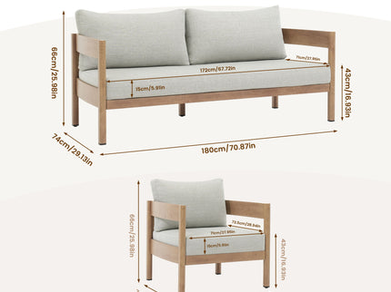 Outdoor Sofa Set Of 3 With Weather Resistant Cushions (Coffee Table Not Included) - Oak