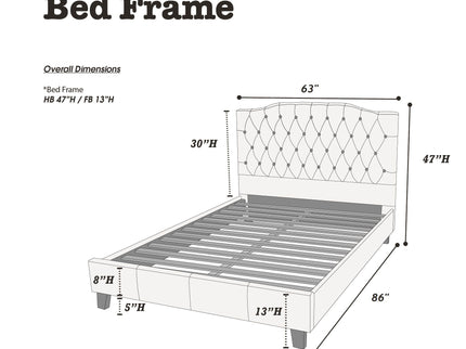Modern Bed Frame With Tufted Upholstered Headboard