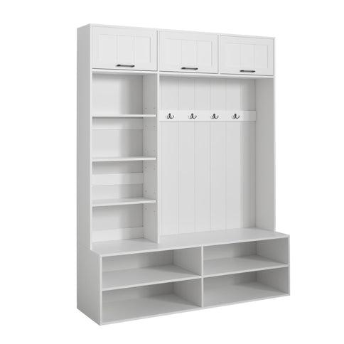 Farmhouse Hall Tree & Bench And Shoe Storage