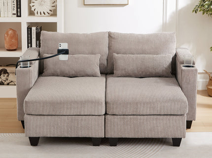 Convertible Chaise Lounge Sofa Chair With USB Ports, Cup Holders, Phone Holder And Storage
