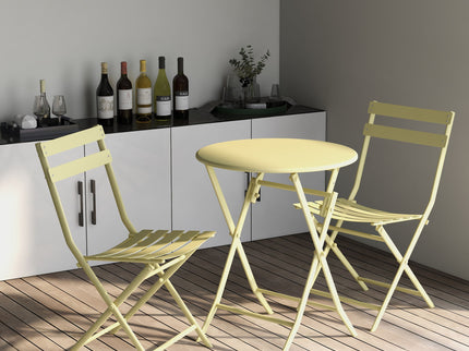 3 Piece Patio Bistro Set Of Foldable Round Table And Chairs