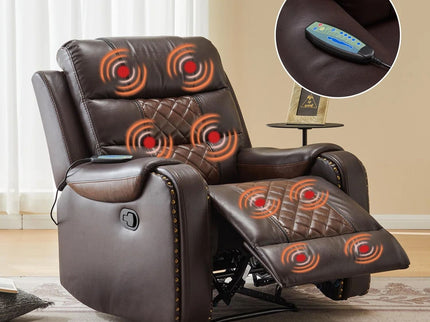 Heated Massage Recliner With Remote Control - Brown