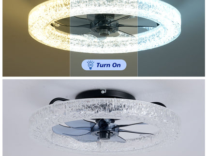 LED Light Source And Remote Control, 3000 - 6500K Dimmable Flush Mount LED Fan Light, 6 Speeds, Quiet DC Motor For Living Room - Matte Black