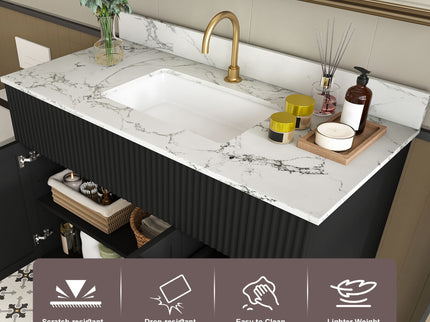 Bathroom Vanity Set, Fluted Cabinet, Soft Close Doors With Drawers, Single Faucet Hole, Sink Included - Black
