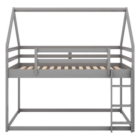 Low Bunk Bed With House Shaped Frame And Ladder