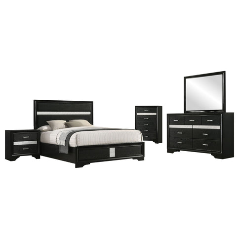 Modern Bedroom Set With Upholstered Headboard And Textured Storage