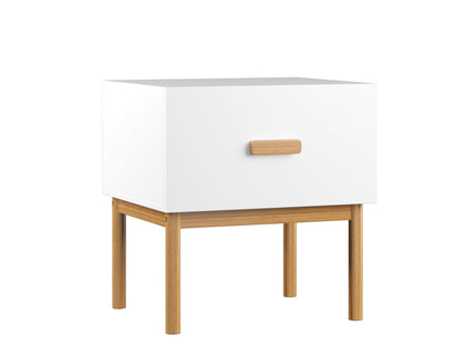 Nightstand With Drawer, Minimalist Bedside Table With Handle For Bedroom - White