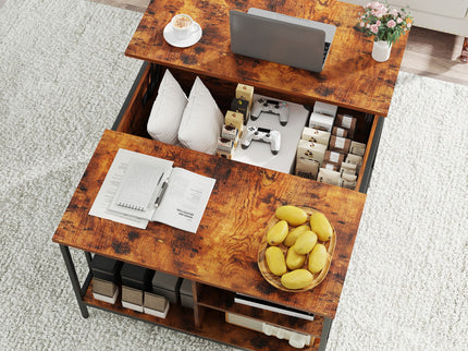 Lift Top Coffee Table With Storage, Adjustable Height Living Room - Black / Brown