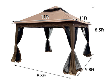 Outdoor Pop Up Gazebo Canopy With 2 Tier Soft Top And Removable Zipper Netting