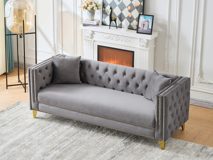 3 Seater Deep Seat Sofa, Sofa With Button Nailhead, Square Arm