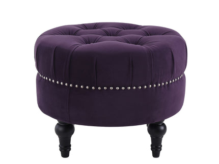 Dawn - Tufted Round Ottoman Nailhead Accents - Purple