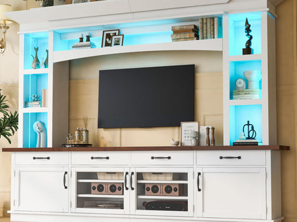 Extra Long TV Stand With 7 Color LED Lights, Adjustable Shelves & Storage Cabinets