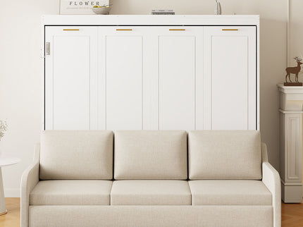 Murphy Cabinet Bed With Folding Sofa, Built In Storage Shelves And LED Light