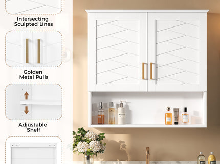 30" Bathroom Cabinet With Adjustable Shelf, Wall Mounted Medicine Cabinet - White