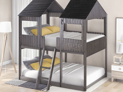 Bunk Bed With Roof, Window, Guardrail, Ladder